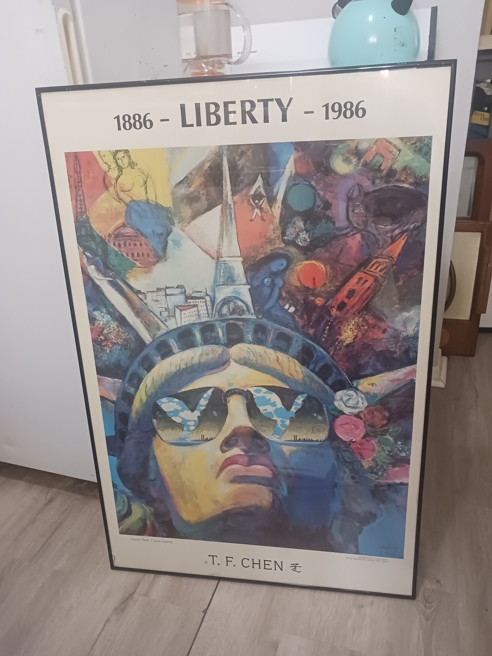 24" x 36" framed vintage Statue of Liberty T.F.Chen lithograph poster print